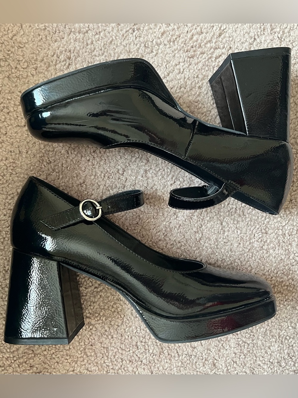 Steve Madden Chunky Black Square Toe Heels Womens Size 9.5 Goth Emo Formal